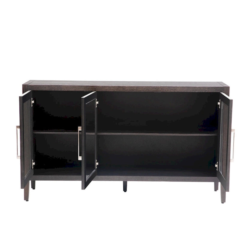 Wood Storage Cabinet with 3 tempered Glass Doors and Adjustable Shelf