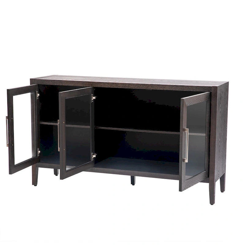 Wood Storage Cabinet with 3 tempered Glass Doors and Adjustable Shelf