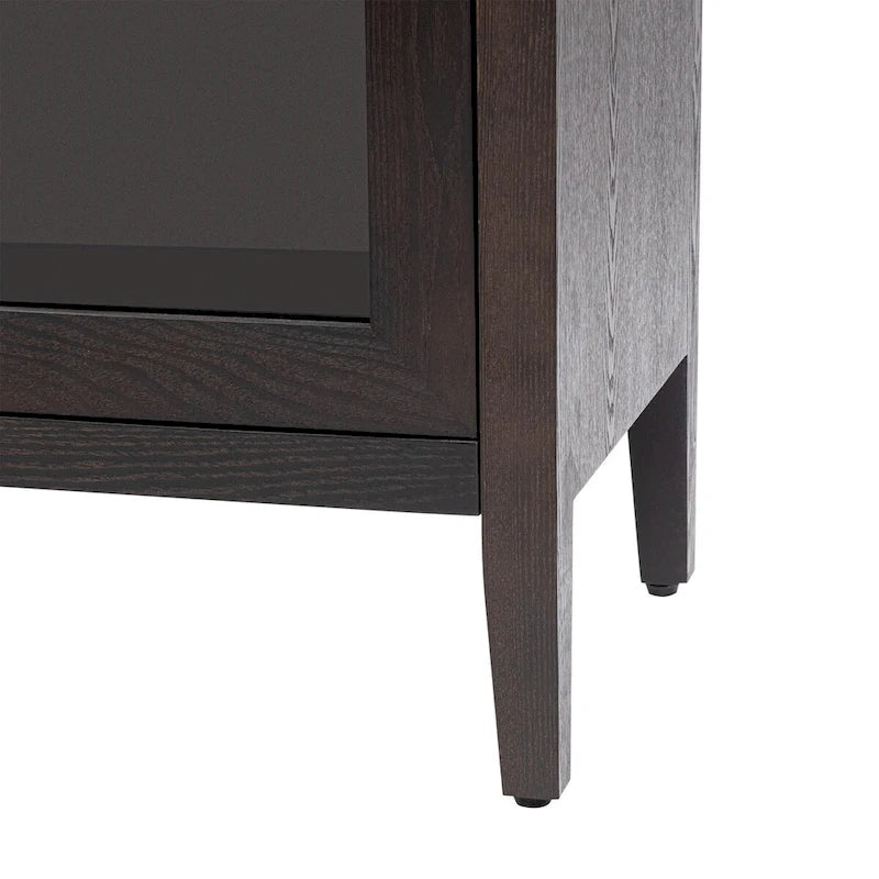Wood Storage Cabinet with 3 tempered Glass Doors and Adjustable Shelf