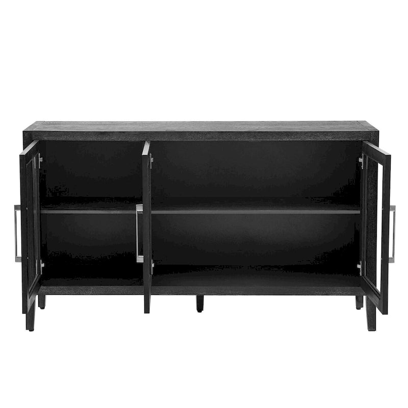Wood Storage Cabinet with 3 tempered Glass Doors and Adjustable Shelf