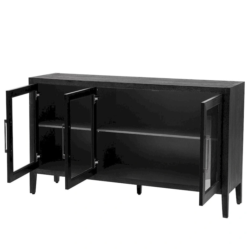 Wood Storage Cabinet with 3 tempered Glass Doors and Adjustable Shelf