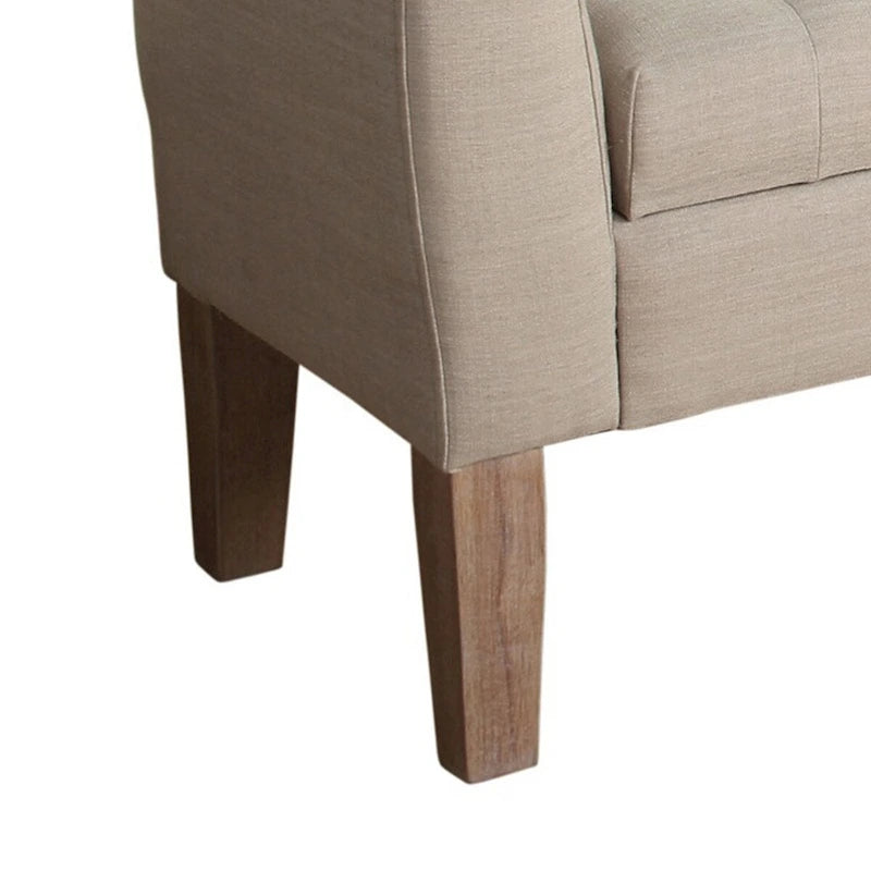 Button Tufted Lift-Top Storage Bench with Curved Armrests - Beige Fabric