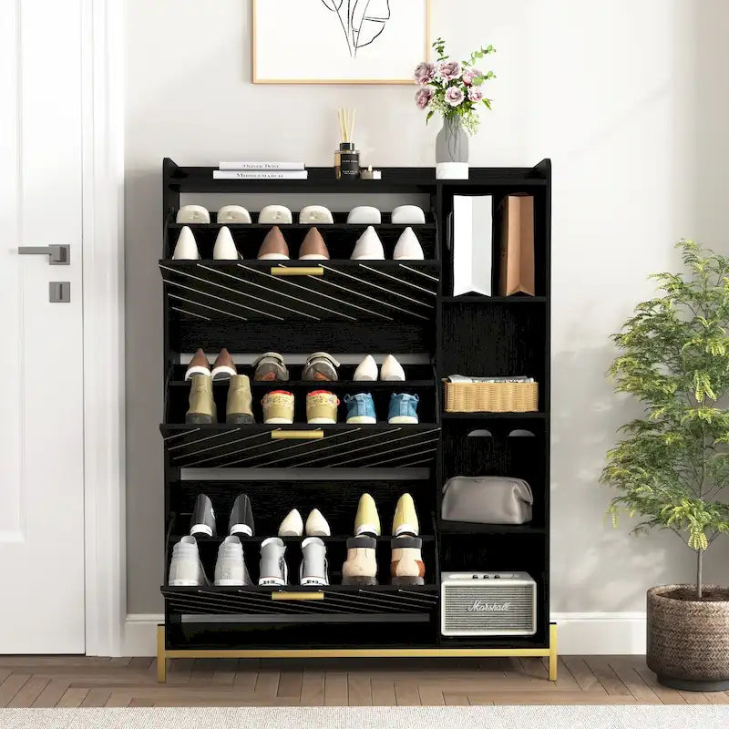 Slim Flip-Door Shoe Cabinet with 3 Drawers and Open Shelves