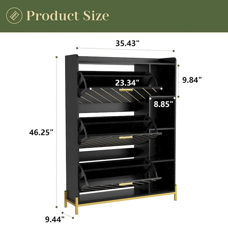 Slim Flip-Door Shoe Cabinet with 3 Drawers and Open Shelves