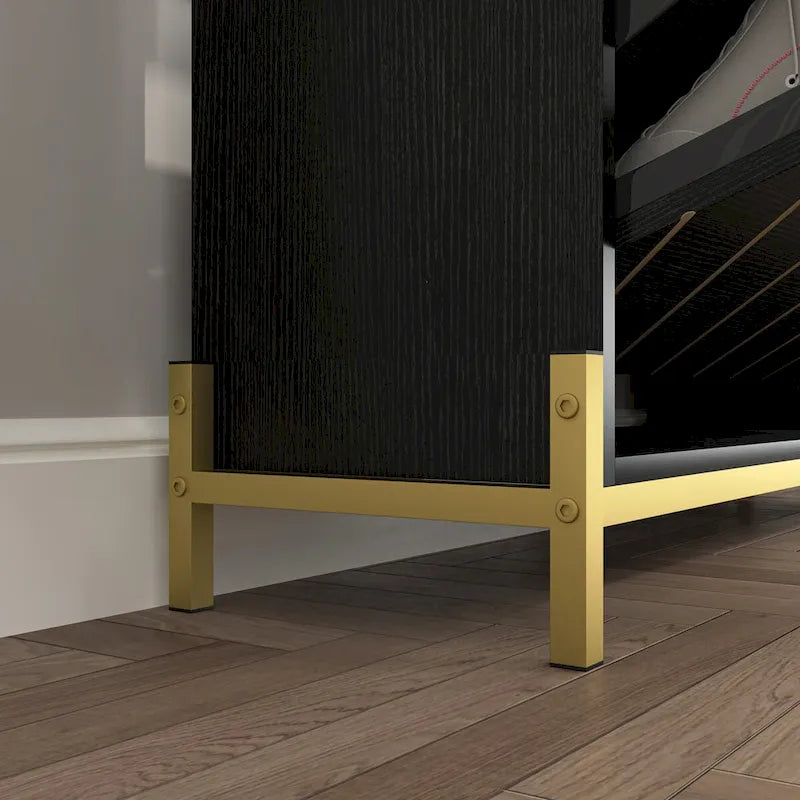 Slim Flip-Door Shoe Cabinet with 3 Drawers and Open Shelves