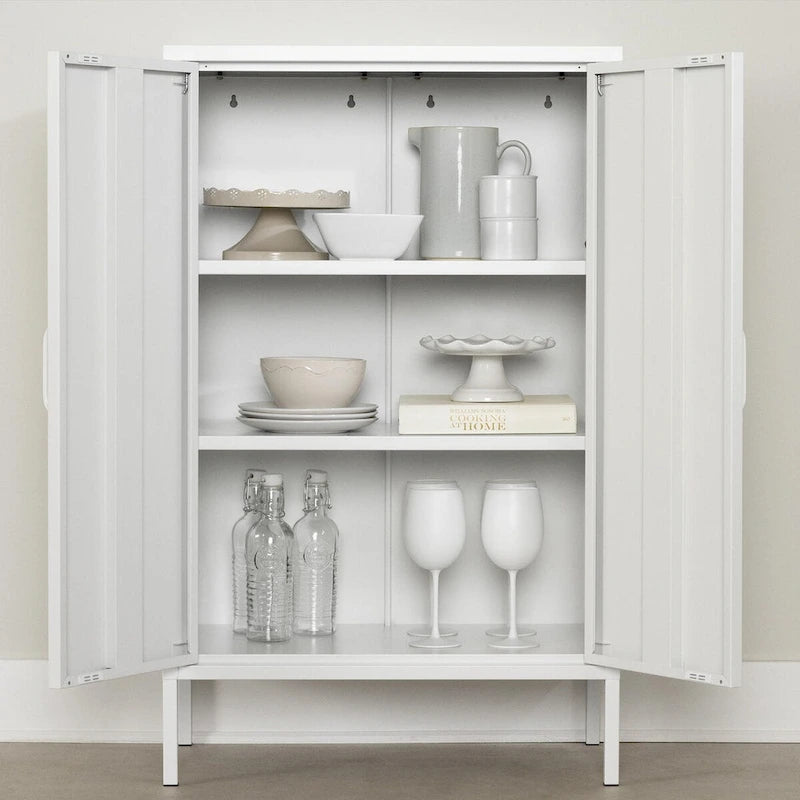 Minimalist 2-Door Storage Cabinet with Adjustable Shelves and Metal Legs