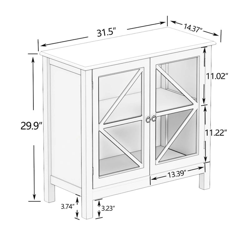 Rustic Kitchen Cabinet with Double Glass Doors, Wood Legs and Metal Knobs