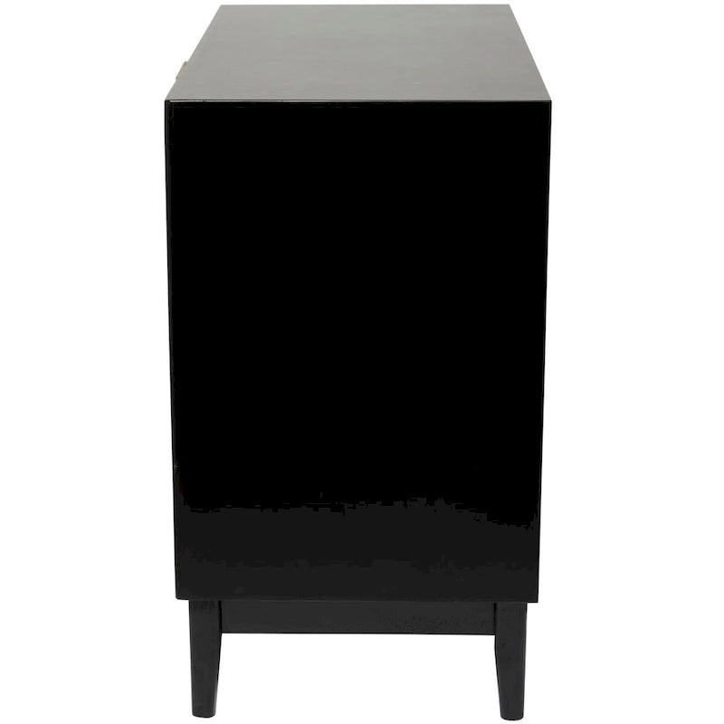 3-Drawer Wood Storage Cabinet with Cane Front Drawers and Gold Handles - Light Brown or Black