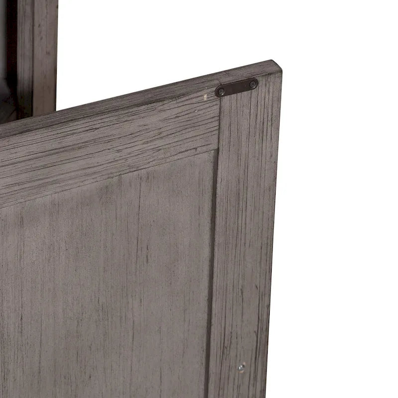 Distressed White Breakfront Server with Drawers, Cabinet Doors and Open Shelves