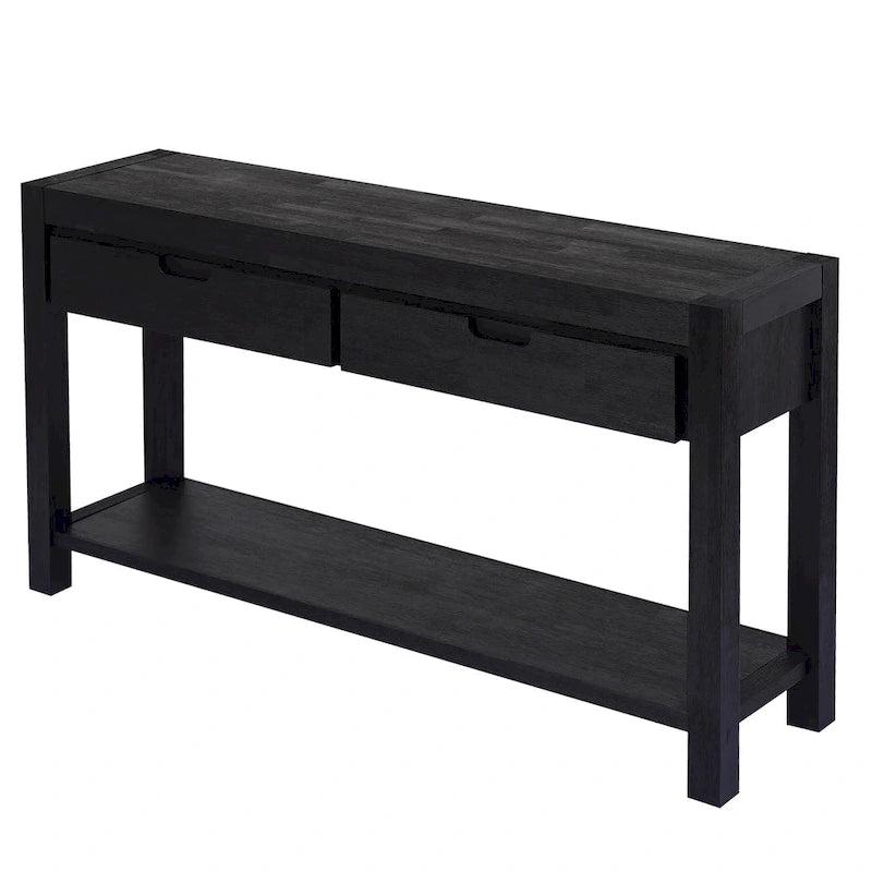 Console Table with 2 Drawers and Bottom Shelf for Entryway - Black