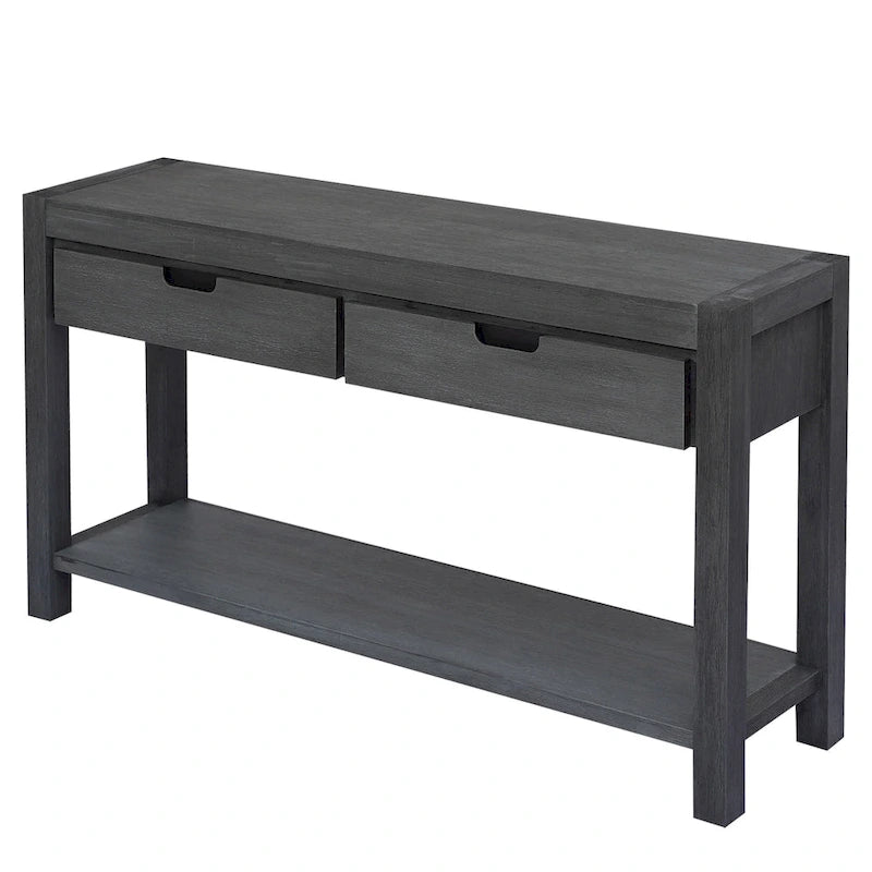 Console Table with 2 Drawers and Bottom Shelf for Entryway - Black