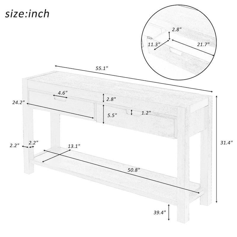 Console Table with 2 Drawers and Bottom Shelf for Entryway - Black