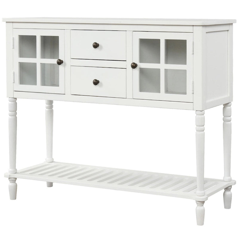 Farmhouse Wood Glass Sideboard Console Table with Bottom Shelf