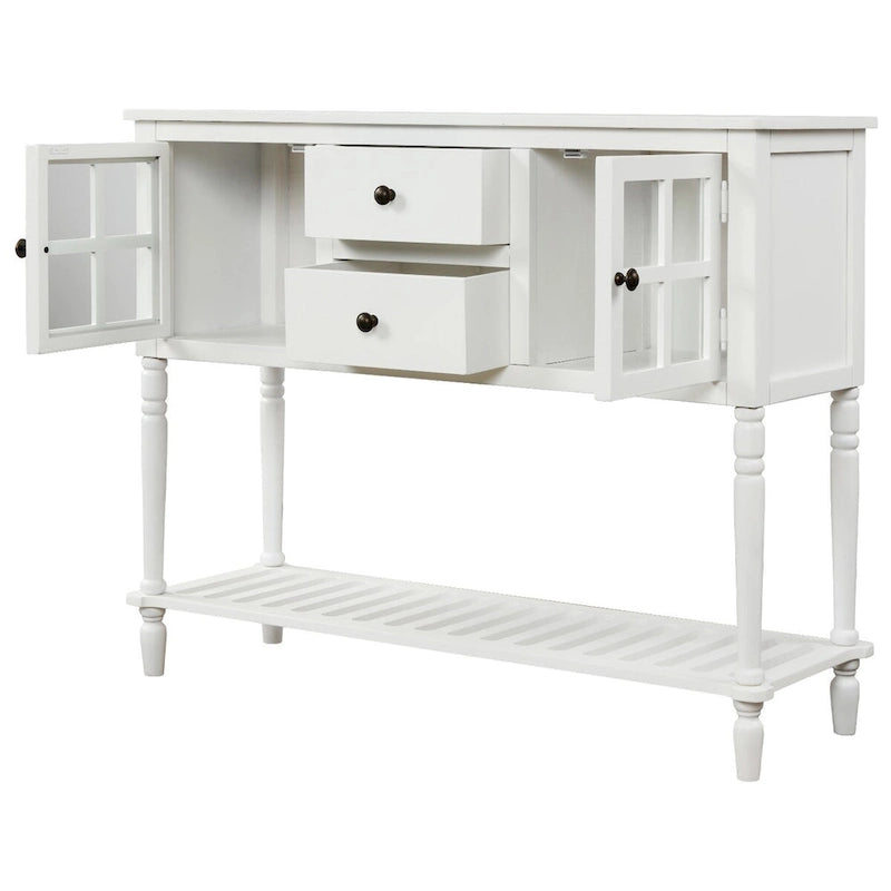 Farmhouse Wood Glass Sideboard Console Table with Bottom Shelf
