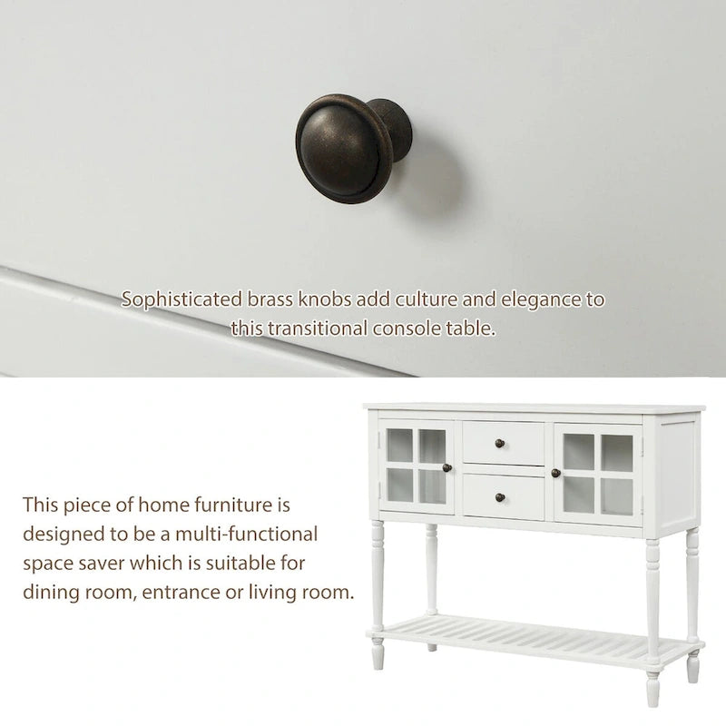 Farmhouse Wood Glass Sideboard Console Table with Bottom Shelf