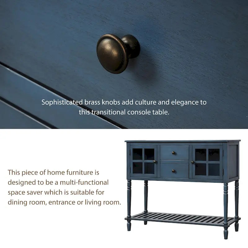 Farmhouse Wood Glass Sideboard Console Table with Bottom Shelf