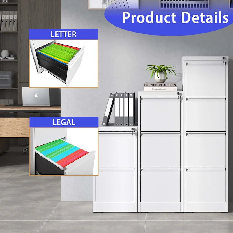 4-Drawer Metal Vertical File Cabinet with Lock and Full-Extension Drawers