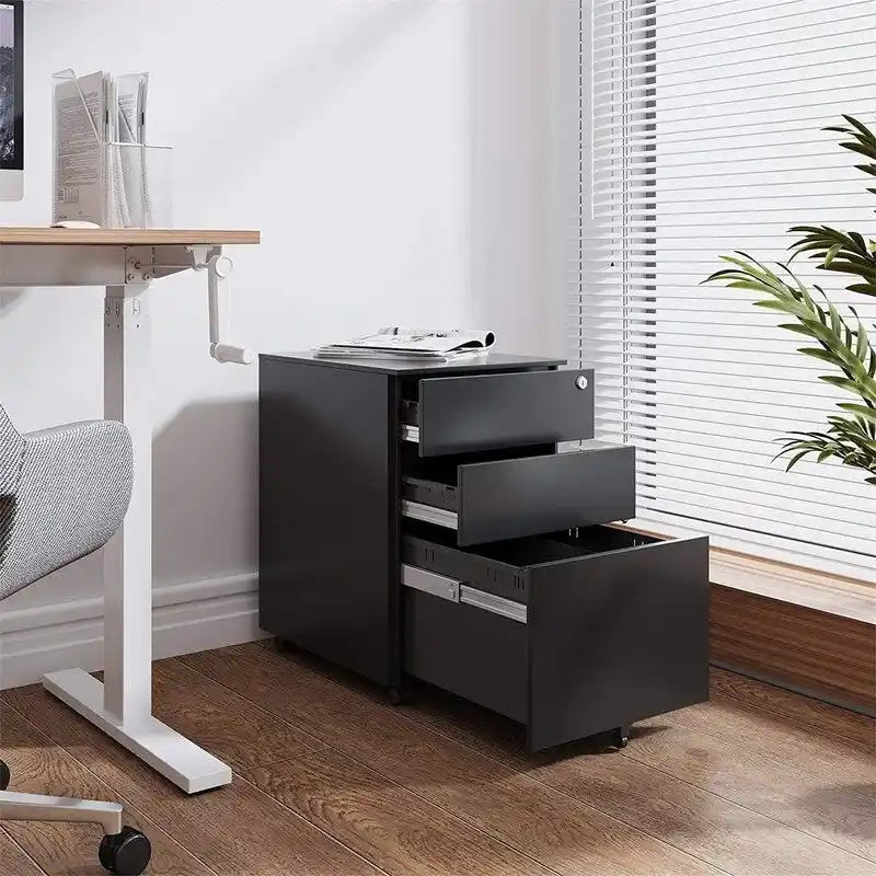 3-Drawer Rolling Pedestal File Cabinet with Lock and Removable Divider