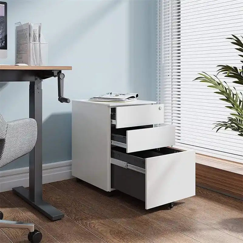 3-Drawer Rolling Pedestal File Cabinet with Lock and Removable Divider