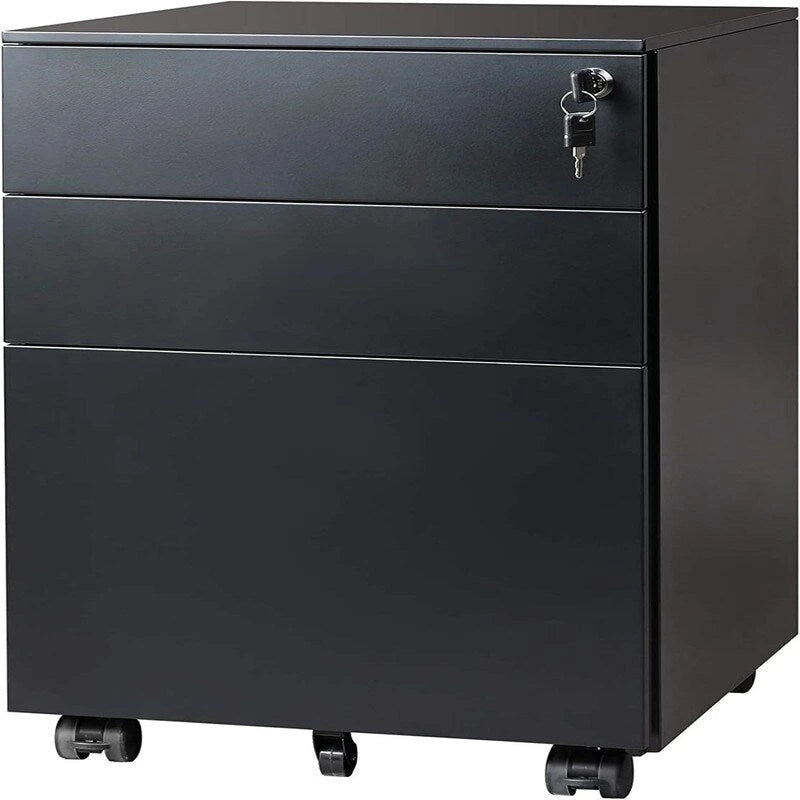 3-Drawer Rolling Pedestal File Cabinet with Lock and Removable Divider