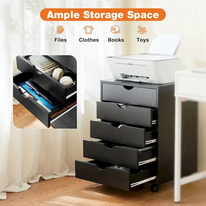 5-Drawer Mobile Storage Cabinet with Wheels and Locking Brakes