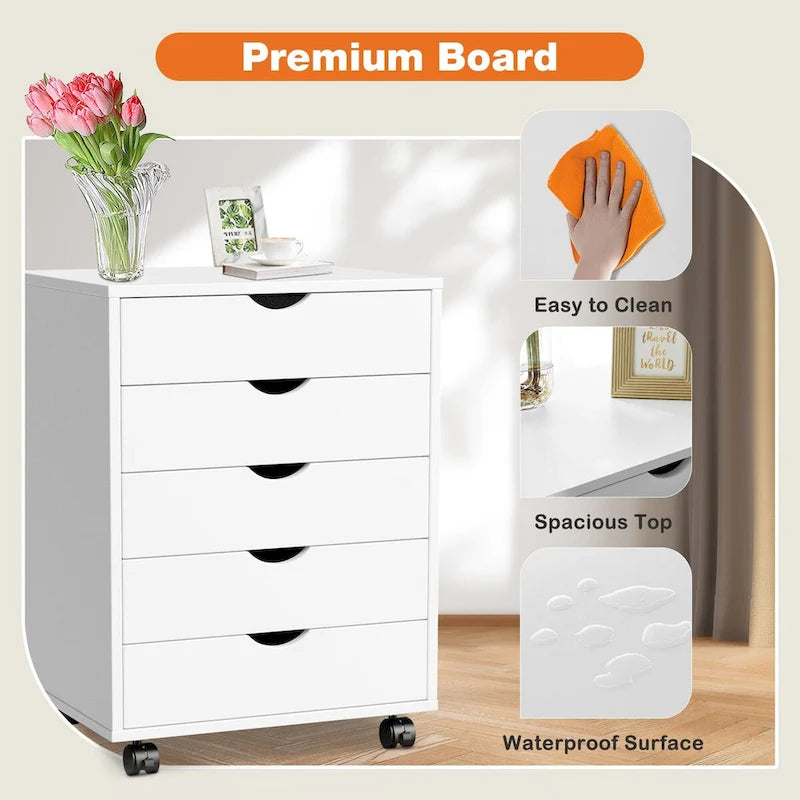 5-Drawer Mobile Storage Cabinet with Wheels and Locking Brakes