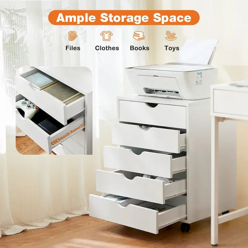 5-Drawer Mobile Storage Cabinet with Wheels and Locking Brakes