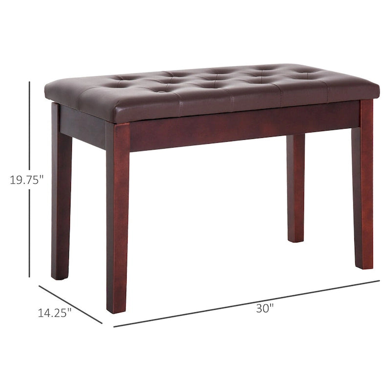 Button Tufted Faux Leather Piano Bench with Storage and Wood Frame