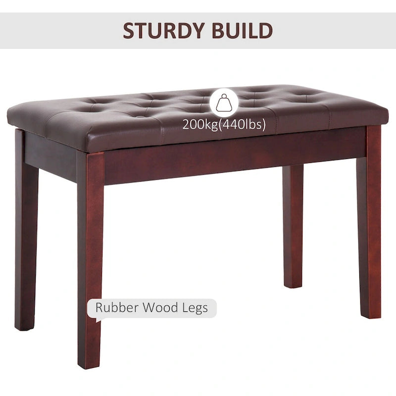 Button Tufted Faux Leather Piano Bench with Storage and Wood Frame