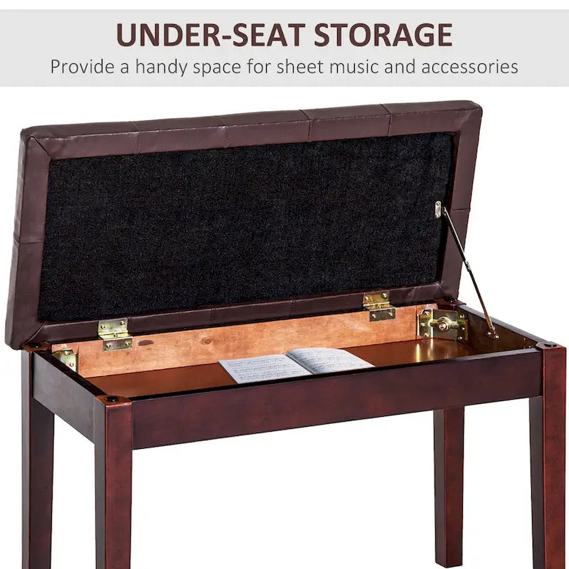 Button Tufted Faux Leather Piano Bench with Storage and Wood Frame
