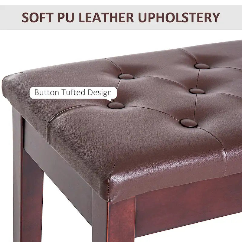 Button Tufted Faux Leather Piano Bench with Storage and Wood Frame
