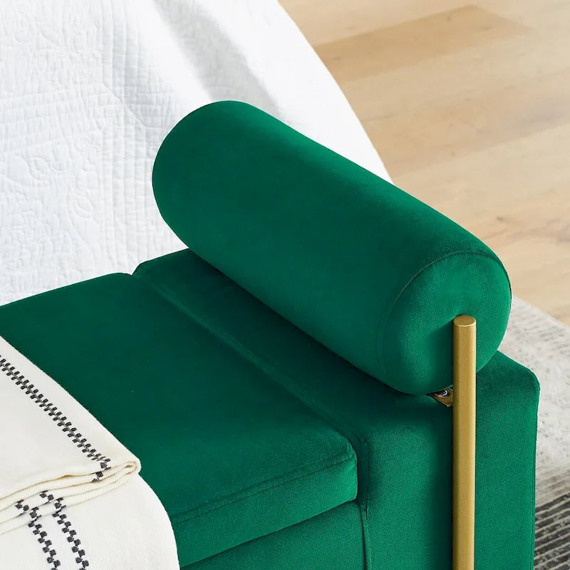 Upholstered Storage Bench with Cylindrical Arms and Iron Legs - 44x17x23