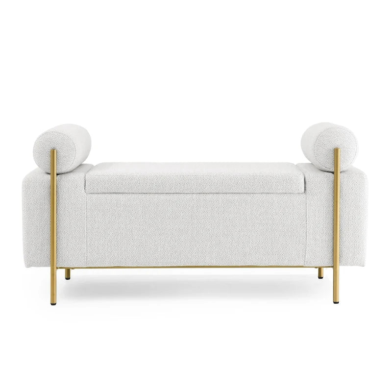 Upholstered Storage Bench with Cylindrical Arms and Iron Legs - 44x17x23