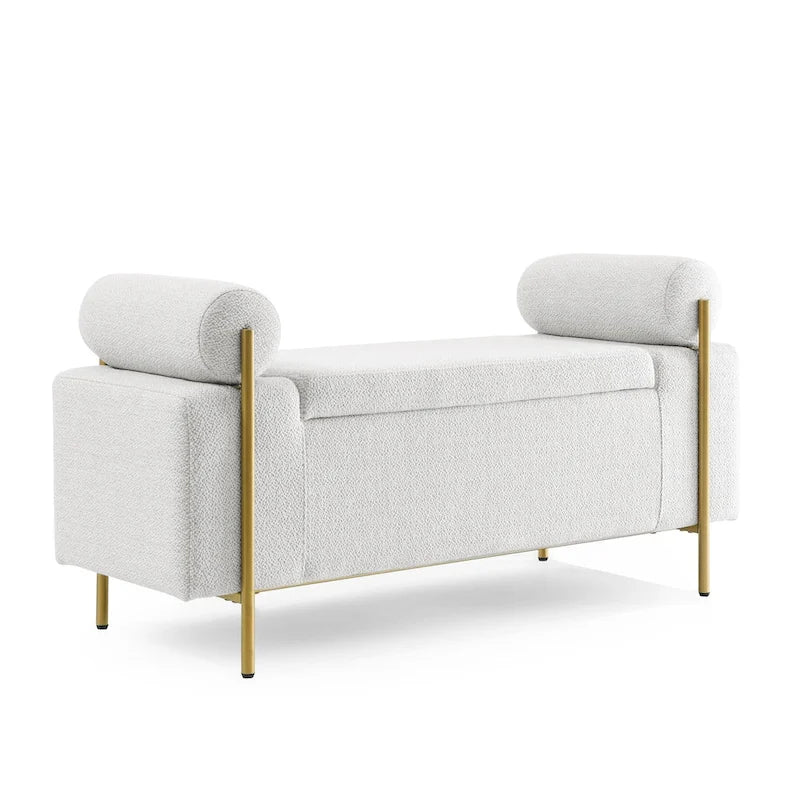 Upholstered Storage Bench with Cylindrical Arms and Iron Legs - 44x17x23