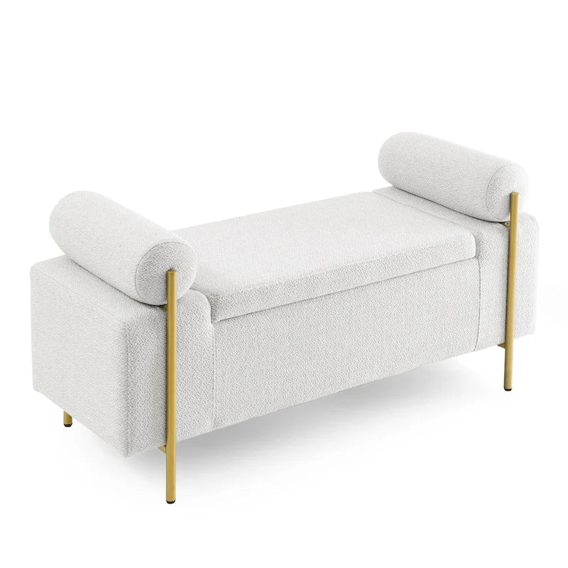 Upholstered Storage Bench with Cylindrical Arms and Iron Legs - 44x17x23