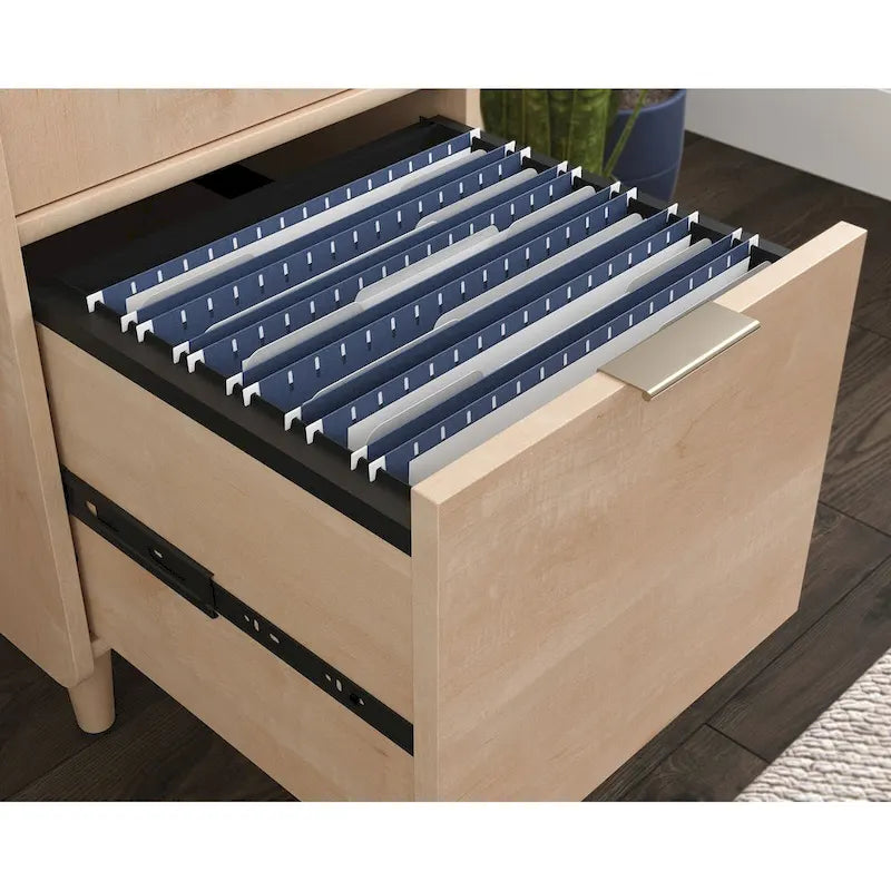 Vertical Storage Cabinet with File Drawer, Adjustable Shelf and Acacia Finish