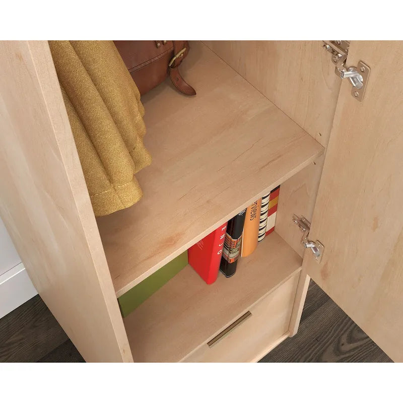 Vertical Storage Cabinet with File Drawer, Adjustable Shelf and Acacia Finish