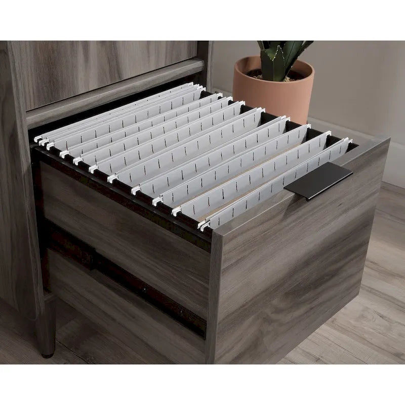 Vertical Storage Cabinet with File Drawer, Adjustable Shelf and Acacia Finish