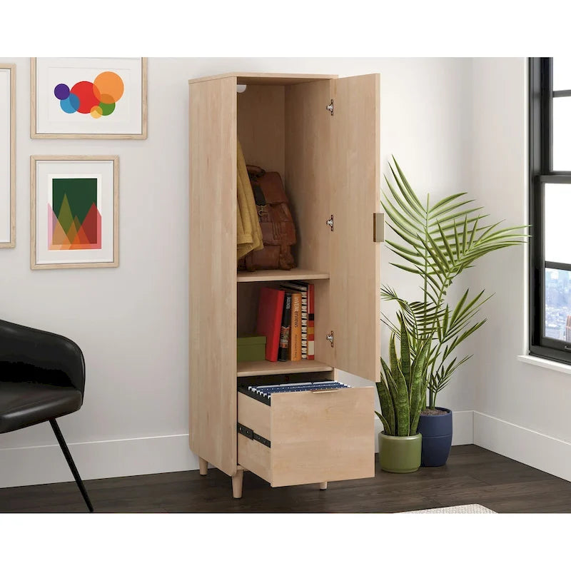 Vertical Storage Cabinet with File Drawer, Adjustable Shelf and Acacia Finish