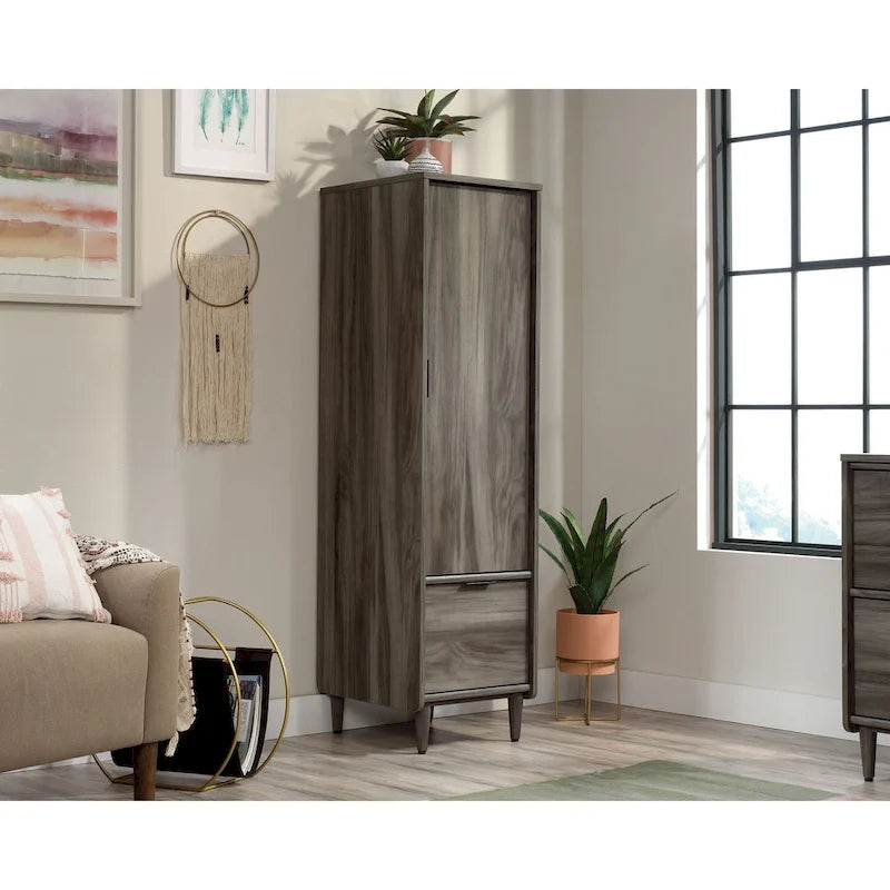 Vertical Storage Cabinet with File Drawer, Adjustable Shelf and Acacia Finish