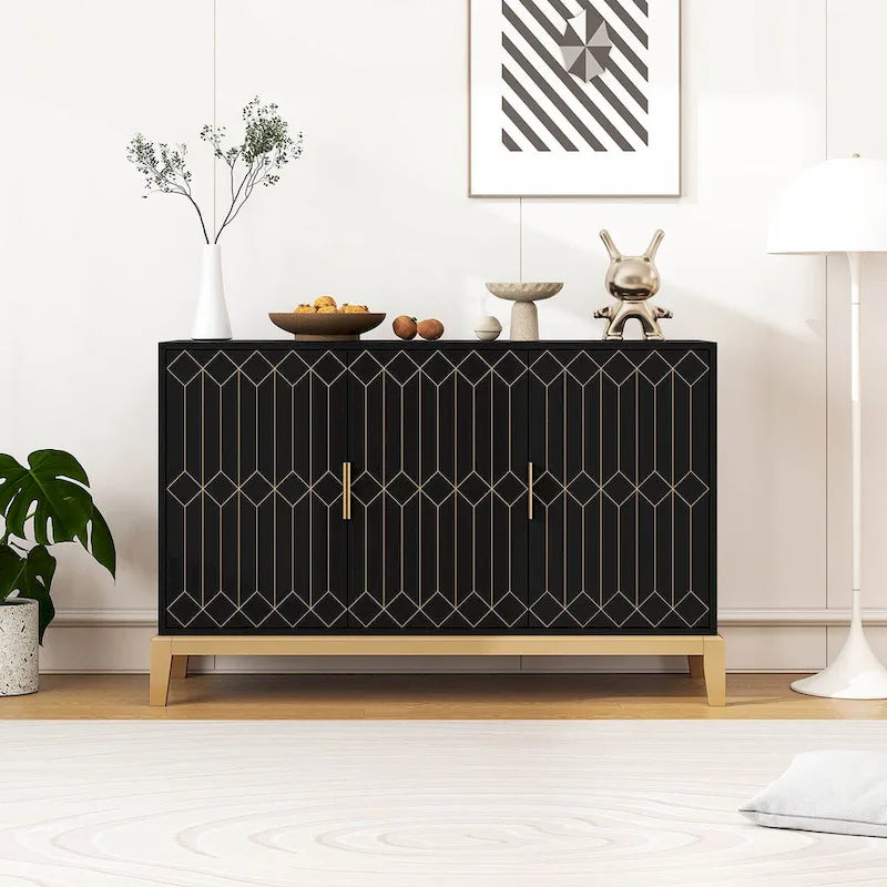3-Door Sideboard Cabinet with Gold Handles and Adjustable Shelf