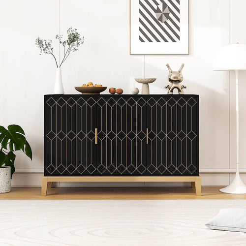3-Door Sideboard Cabinet with Gold Handles and Adjustable Shelf