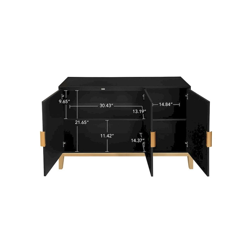 3-Door Sideboard Cabinet with Gold Handles and Adjustable Shelf