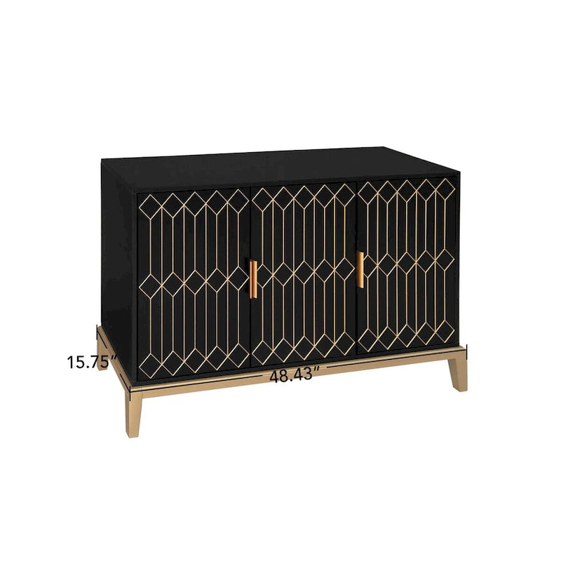 3-Door Sideboard Cabinet with Gold Handles and Adjustable Shelf