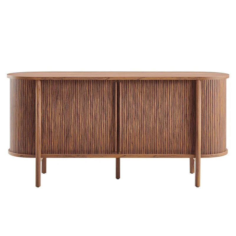 63-inch Curved Fluted Sideboard with Sliding Doors and Adjustable Shelves
