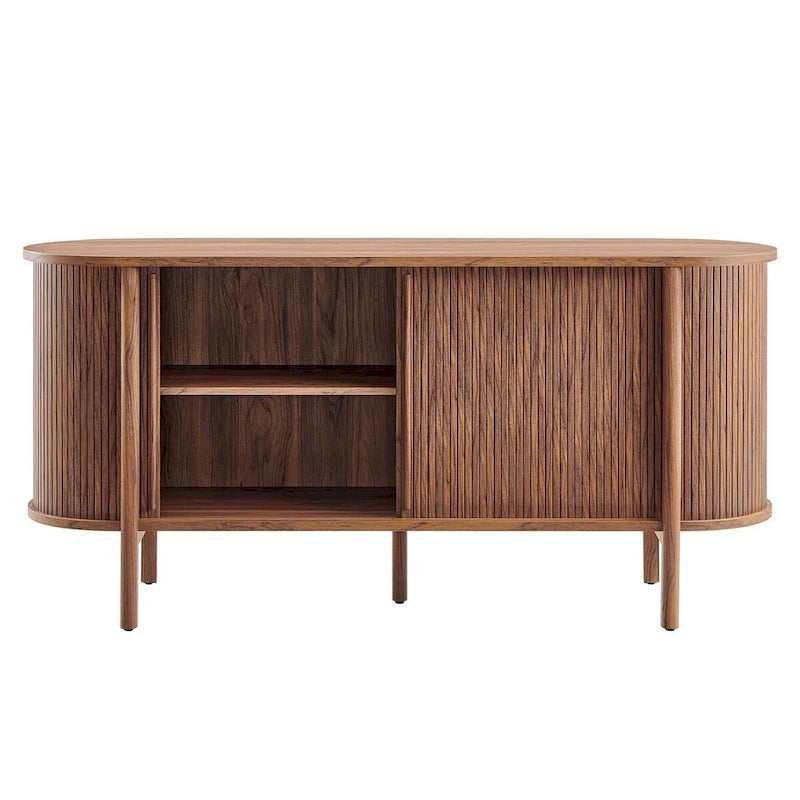 63-inch Curved Fluted Sideboard with Sliding Doors and Adjustable Shelves