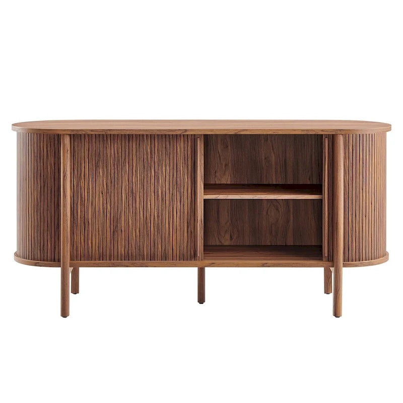 63-inch Curved Fluted Sideboard with Sliding Doors and Adjustable Shelves