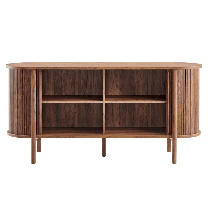 63-inch Curved Fluted Sideboard with Sliding Doors and Adjustable Shelves