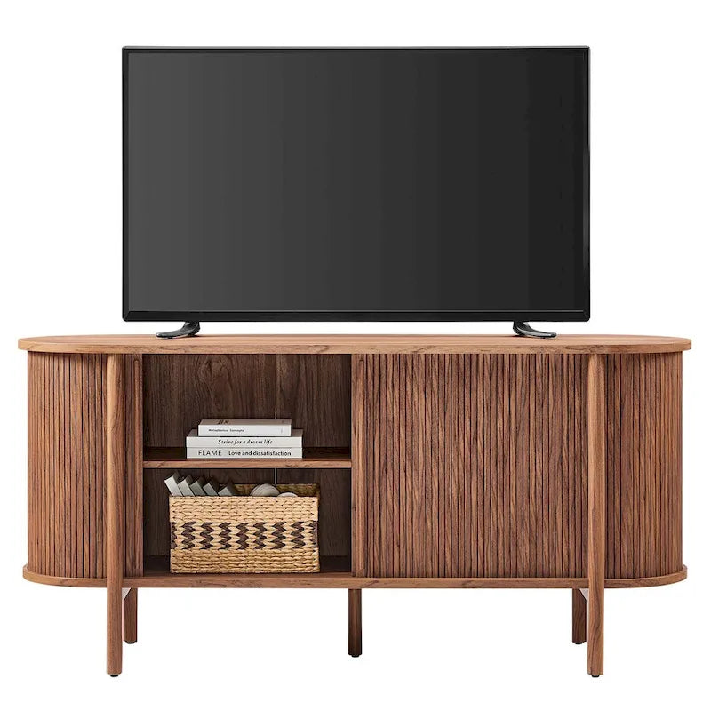 63-inch Curved Fluted Sideboard with Sliding Doors and Adjustable Shelves