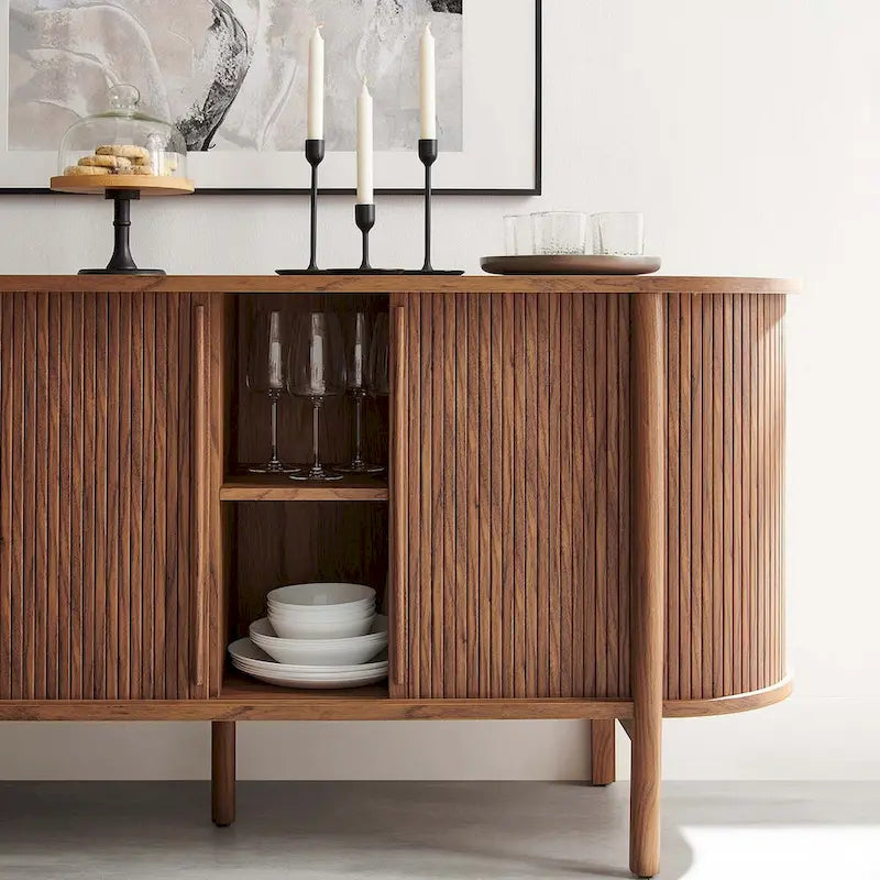 63-inch Curved Fluted Sideboard with Sliding Doors and Adjustable Shelves